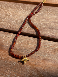Gold Plated Hirz Necklace /Hessonite Garnet
